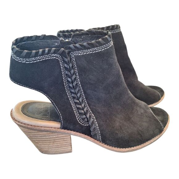 Sofft Leather Whipstitched Peep-Toe Booties Maleigha Black Suede 9.5 Comfort - Picture 2 of 15